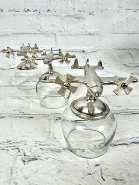 Silver Airplane Shot Glass Decorative Drinkware Set of Three
